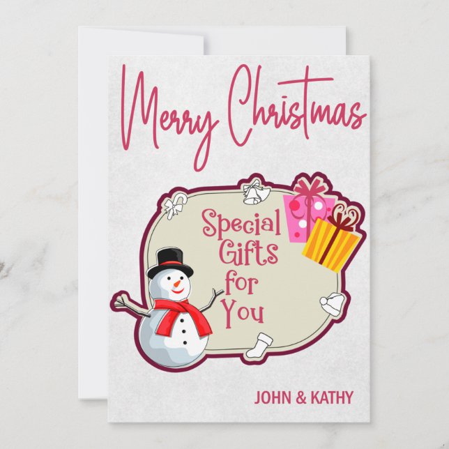 Frohe Weihnachten Snowman präsentiert Weihnachtska (Vorderseite)