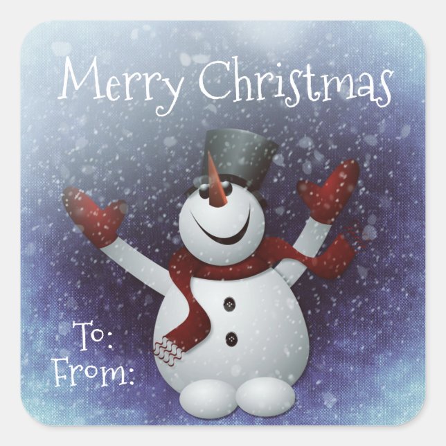 Frohe Weihnachten Snowman Quadratischer Aufkleber (Vorderseite)