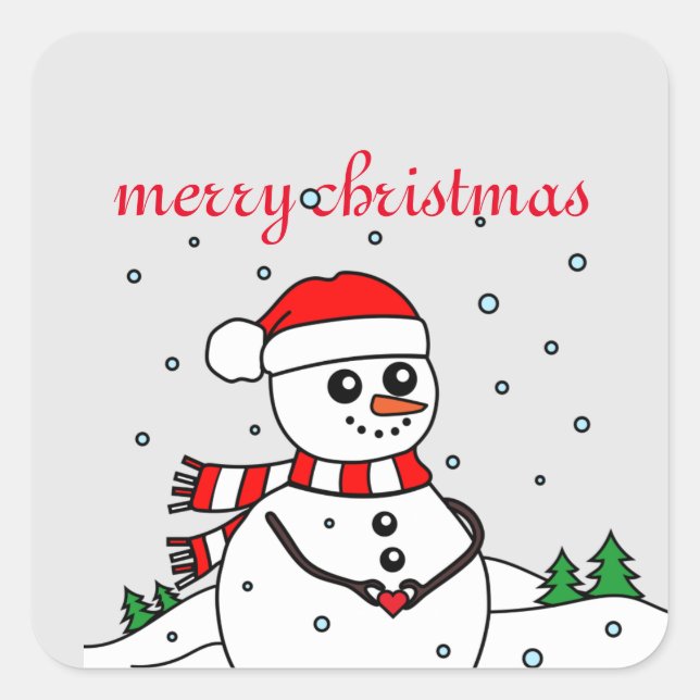 Frohe Weihnachten Snowman Quadratischer Aufkleber (Vorderseite)