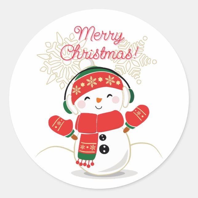 Frohe Weihnachten Snowman Runder Aufkleber (Vorderseite)