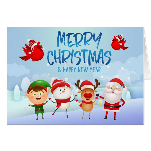 Frohe Weihnachten Snowman Santa Claus Rudolph Elf (Vorderseite (Horizontal))