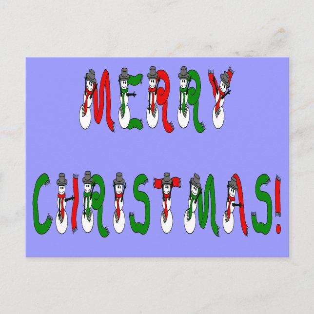 Frohe Weihnachten Snowman Schriftart Postcard (Vorderseite)