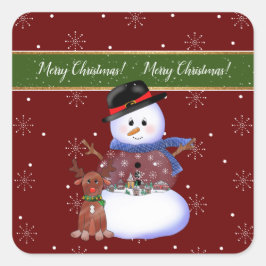 Frohe Weihnachten! Snowman Snow Globe | Quadratischer Aufkleber
