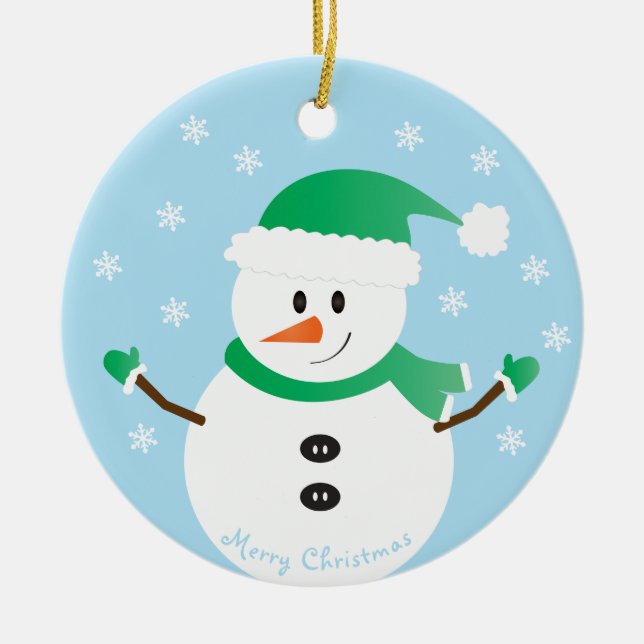 Frohe Weihnachten Snowman Snowflakes Keramik Ornament (Vorne)