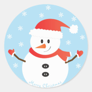 Frohe Weihnachten Snowman Snowflakes Rot Runder Aufkleber