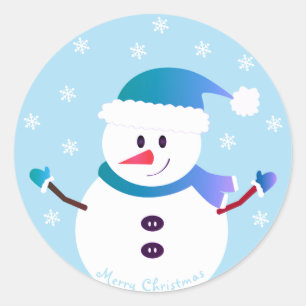 Frohe Weihnachten Snowman Snowflakes Runder Aufkleber
