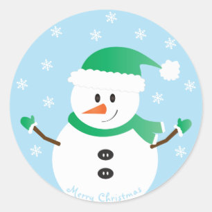 Frohe Weihnachten Snowman Snowflakes Runder Aufkleber
