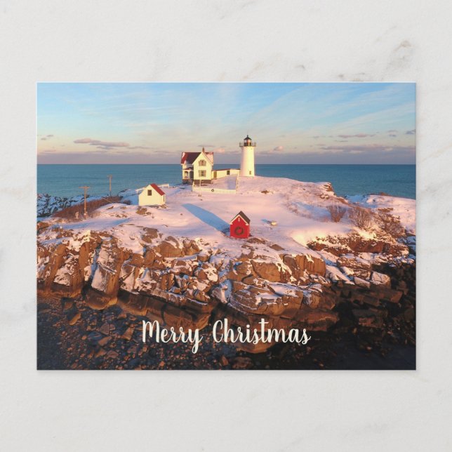 Frohe Weihnachten Snowy Maine Nubble Lighthouse Postkarte (Vorderseite)
