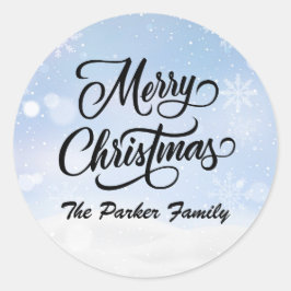 Frohe Weihnachten Snowy Sky Personalisiert Runder Aufkleber