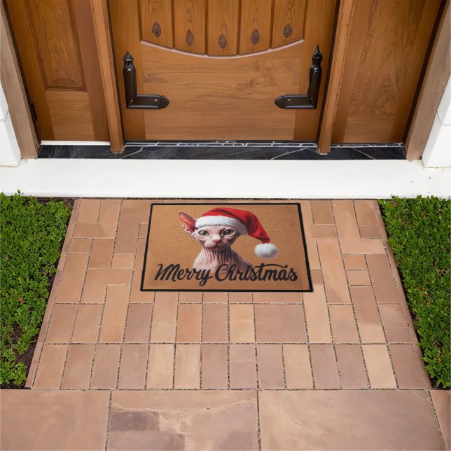 Frohe Weihnachten Sphynx Cat, Xmas Santa Sphynx Fußmatte (Außenbereich)