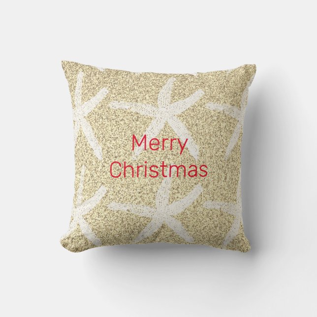 Frohe Weihnachten Starfish Gold Red White Glittery Kissen (Vorderseite)