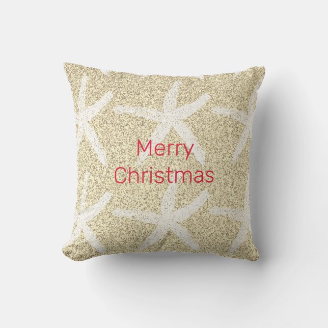Frohe Weihnachten Starfish Gold Red White Glittery Kissen (Vorderseite)