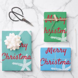 Frohe Weihnachten Starfish Muster Aquamarin Green Geschenkpapier Set