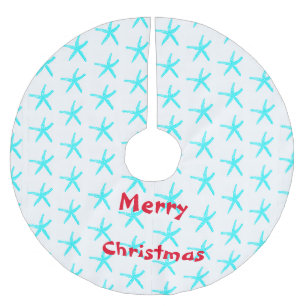Frohe Weihnachten Starfish Muster Aquamarin White  Polyester Weihnachtsbaumdecke