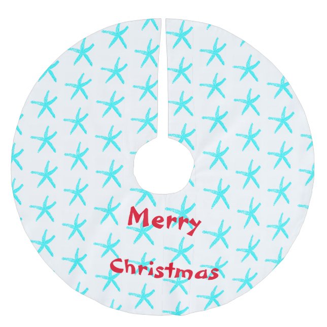 Frohe Weihnachten Starfish Muster Aquamarin White  Polyester Weihnachtsbaumdecke (Vorderseite)