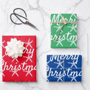Frohe Weihnachten Starfish Nautical Custom Red Gre Geschenkpapier Set