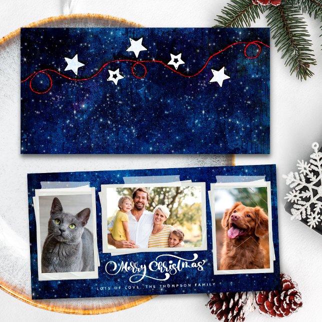 Frohe Weihnachten Starry Night 3 Foto Collage (Front / Back)
