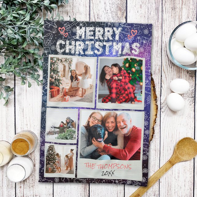 Frohe Weihnachten Starry Night Doodle 5 Foto Famil Geschirrtuch (Von Creator hochgeladen)