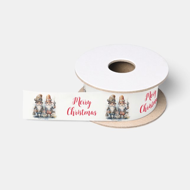 Frohe Weihnachten Steampunk Gnomes Satinband (Spule)