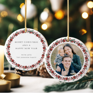 Frohe Weihnachten Stechpalme Botanisches Foto Keramik Ornament
