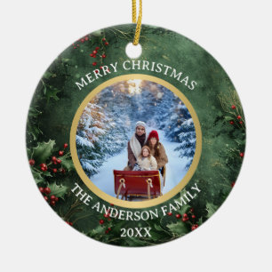Frohe Weihnachten Stechpalme und Beeren Familie Ke Keramik Ornament