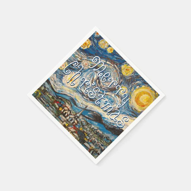 Frohe Weihnachten, Sternennacht nach Van Gogh Serviette (Ecke)