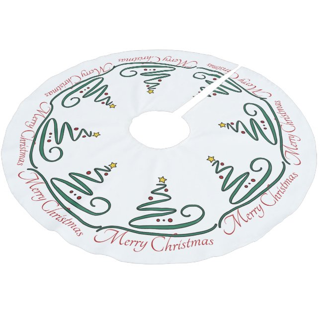 Frohe Weihnachten, stilisierte Weihnachtsbaume - R Polyester Weihnachtsbaumdecke (Schrägansicht)
