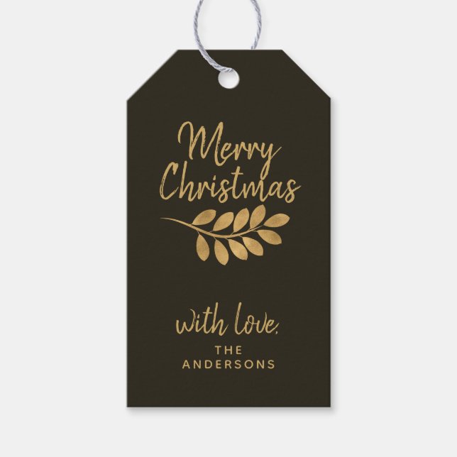 Frohe Weihnachten Stilvolle Personalisierte Braun  Geschenkanhänger (Vorderseite)