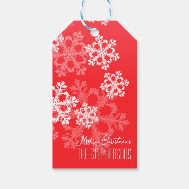 Frohe Weihnachten Stilvolle Red Snowflakes Muster Geschenkanhänger (Vorderseite)