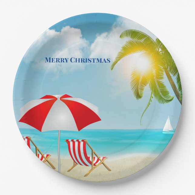 Frohe Weihnachten Strand Pappteller (Vorderseite)