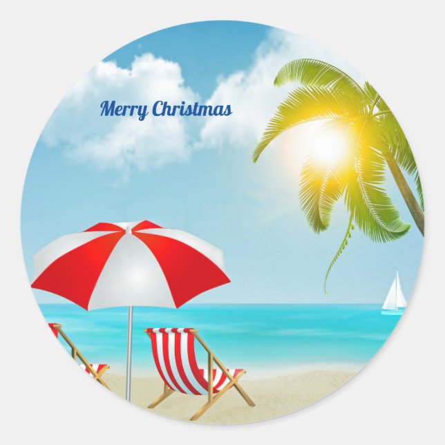 Frohe Weihnachten Strand Runder Aufkleber (Vorderseite)