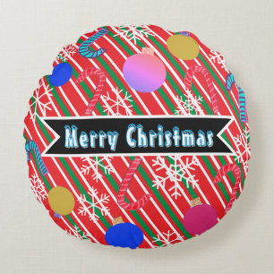 Frohe Weihnachten Streifen Candy Canes Ornamente  Rundes Kissen