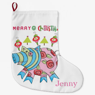 Frohe Weihnachten Strumpf, Pink Pig Großer Weihnachtsstrumpf