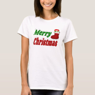 Frohe Weihnachten Strumpf rot grüne Typografie T-Shirt