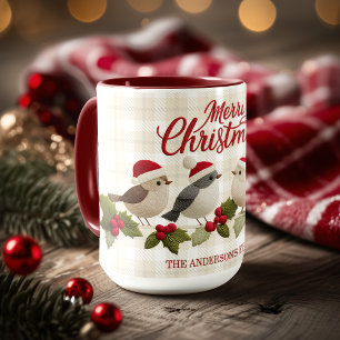 Frohe Weihnachten Süße Bestickte Vögel Name Tasse