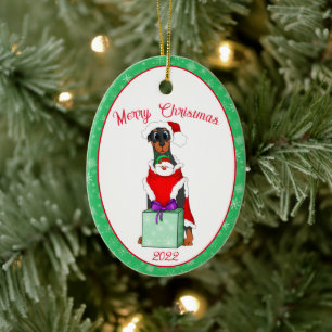 Frohe Weihnachten Süße Dobermann in Santa-Outfit  Keramik Ornament