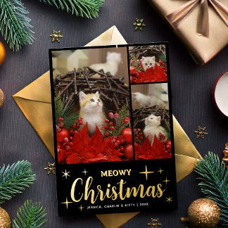Frohe Weihnachten Süße Katze Foto Collage Haustier Folien Feiertagskarte