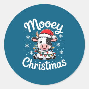 Frohe Weihnachten Süße Kuh Mit Weihnachtsmannmütze Runder Aufkleber