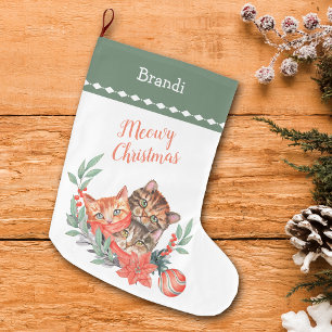 Frohe Weihnachten Süßer Kätzchenkranz Großer Weihnachtsstrumpf