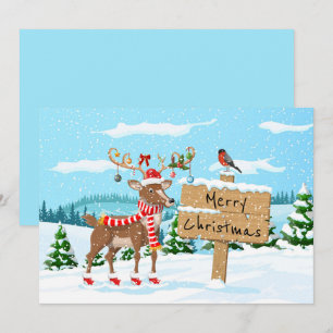 Frohe Weihnachten Süßer Rudolph und Vogel