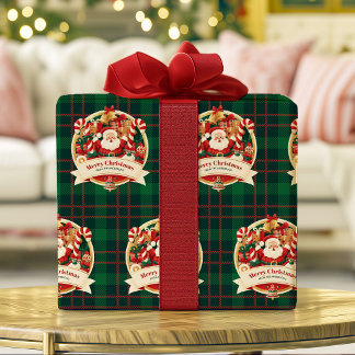 Frohe Weihnachten Süßer Santa Grüner Karo Custom N Geschenkpapier