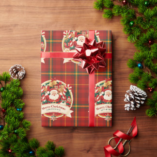 Frohe Weihnachten Süßer Santa Rot Kariert Benutzer Geschenkpapier