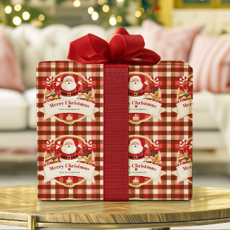 Frohe Weihnachten Süßer Santa Rot Kariert Personal Geschenkpapier