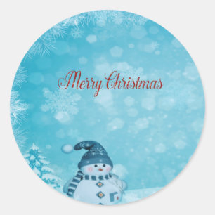Frohe Weihnachten, Süßer Schneemann Tannenbaum Runder Aufkleber