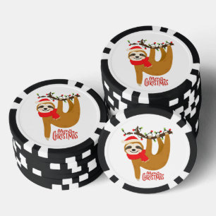 Frohe Weihnachten Süßer Weihnachtfaultier Pokerchips