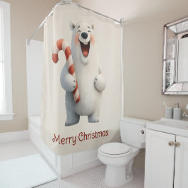 Frohe Weihnachten Süßes Eisbär-Design Duschvorhang