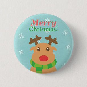 Frohe Weihnachten Süßes Rentier Rote Nase Knopf Button