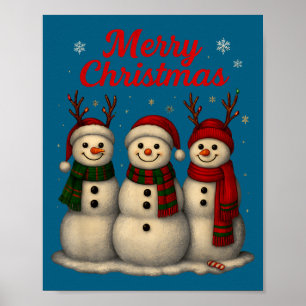 Frohe Weihnachten Süßes Schneemann-Design  Poster