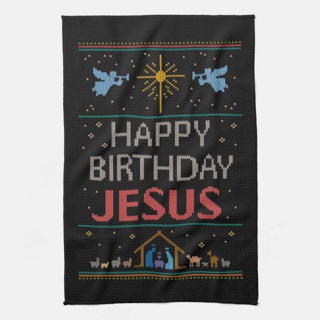Frohe Weihnachten Sweater glücklich Geburtstag Jes Geschirrtuch (Vertikal)