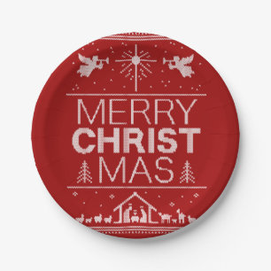 Frohe Weihnachten Sweater Religious Christ Red Pappteller